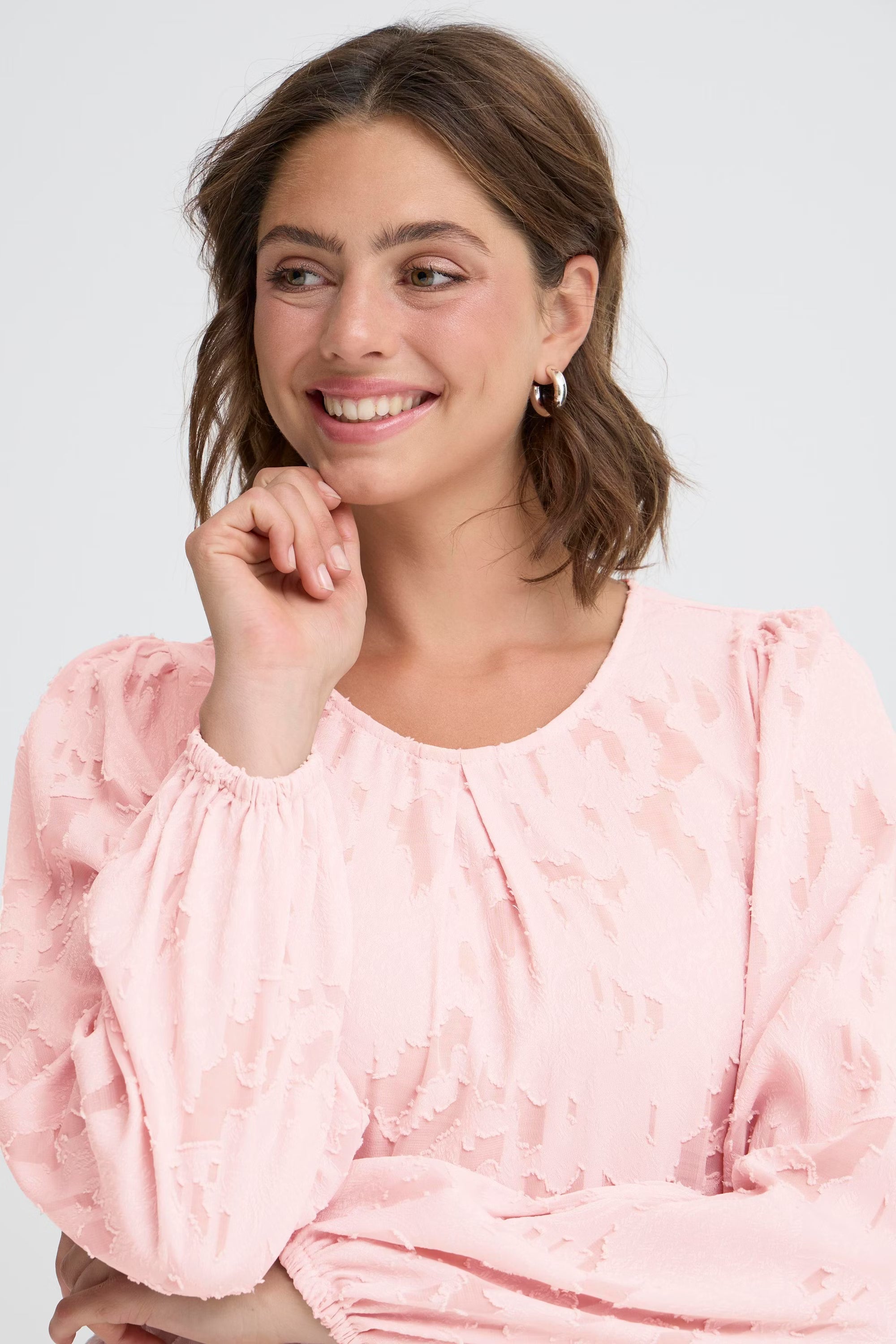 Fransa FRMERA Blouse – Sheer Textured Long Sleeve Top