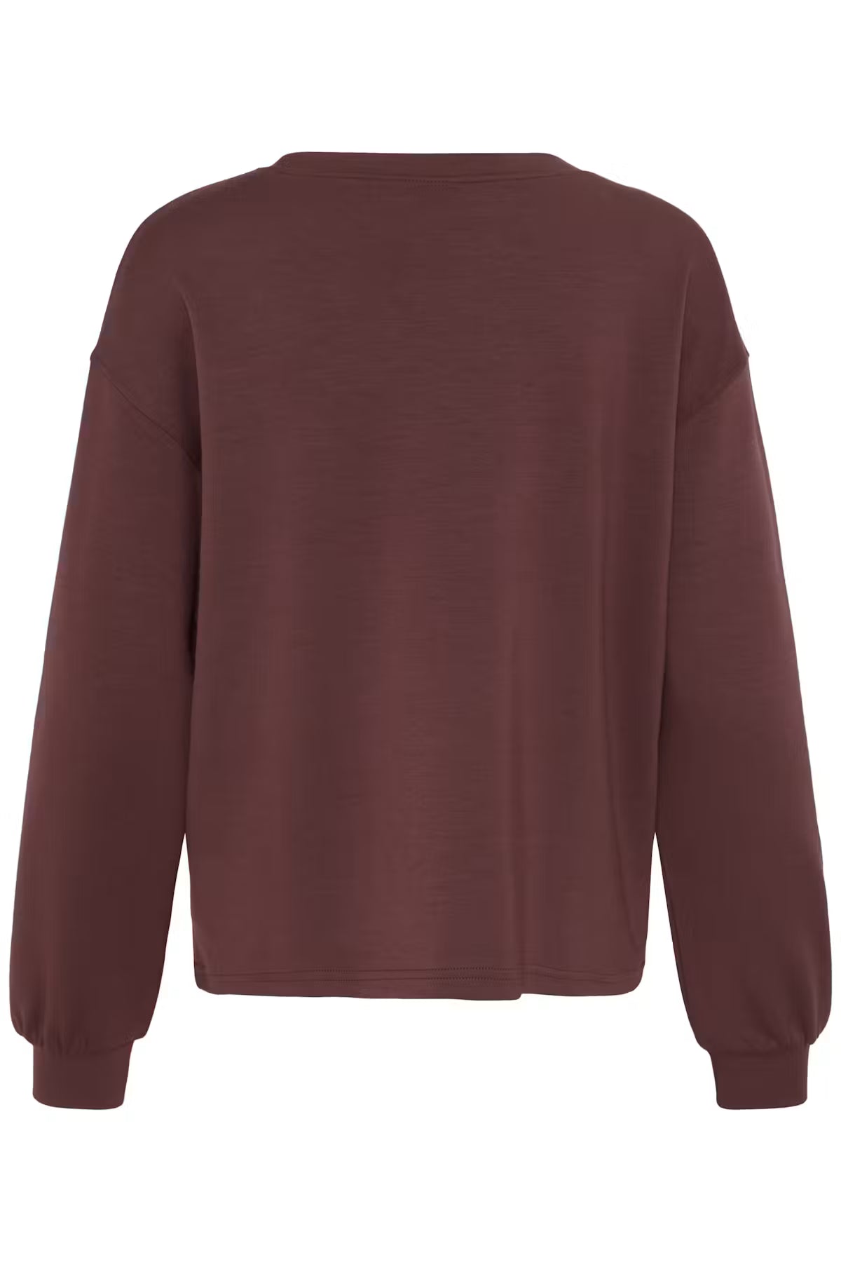 FRAURORA PU 7 Sweatshirt in Rum Raisin/Red shown from the back, photographed against a solid white background.