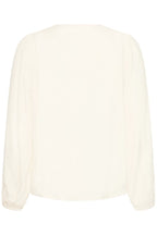 An Whisper White long-sleeve blouse with a round neckline, shown from the back against a plain white background.