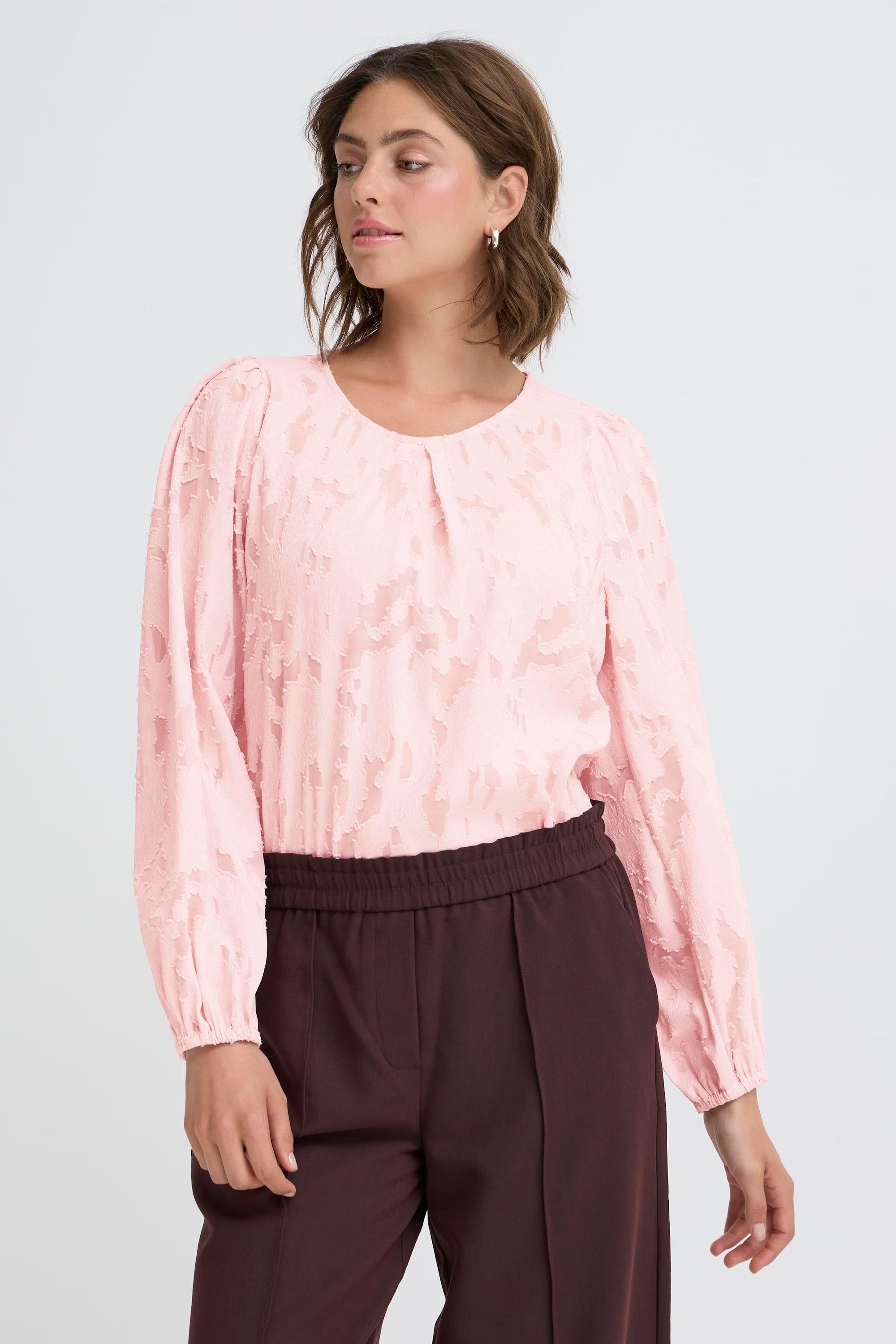 Fransa FRMERA Blouse – Sheer Textured Long Sleeve Top