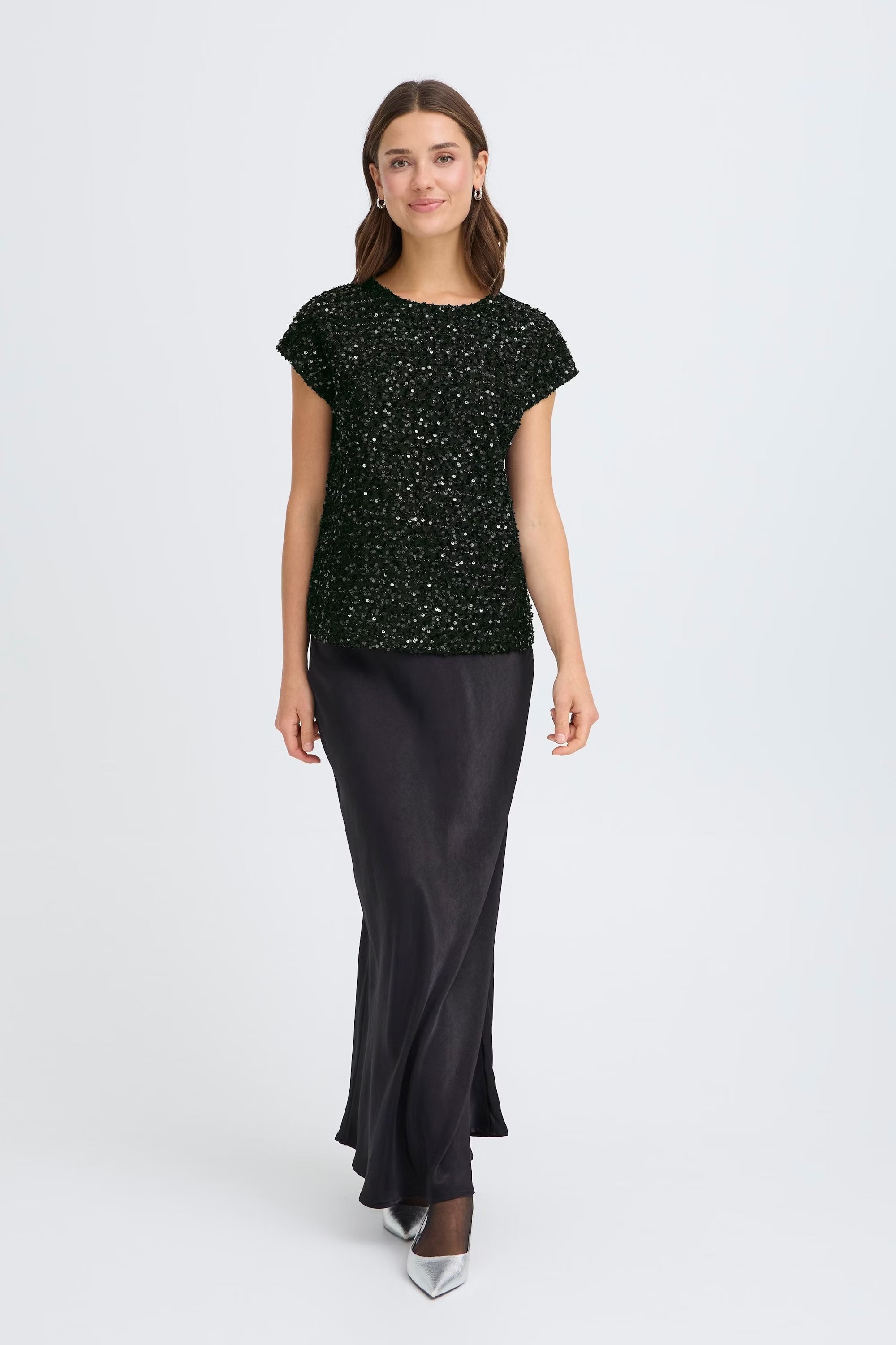 Fransa FRCHARLOTTA Sequin Top – Shimmer Crew-Neck