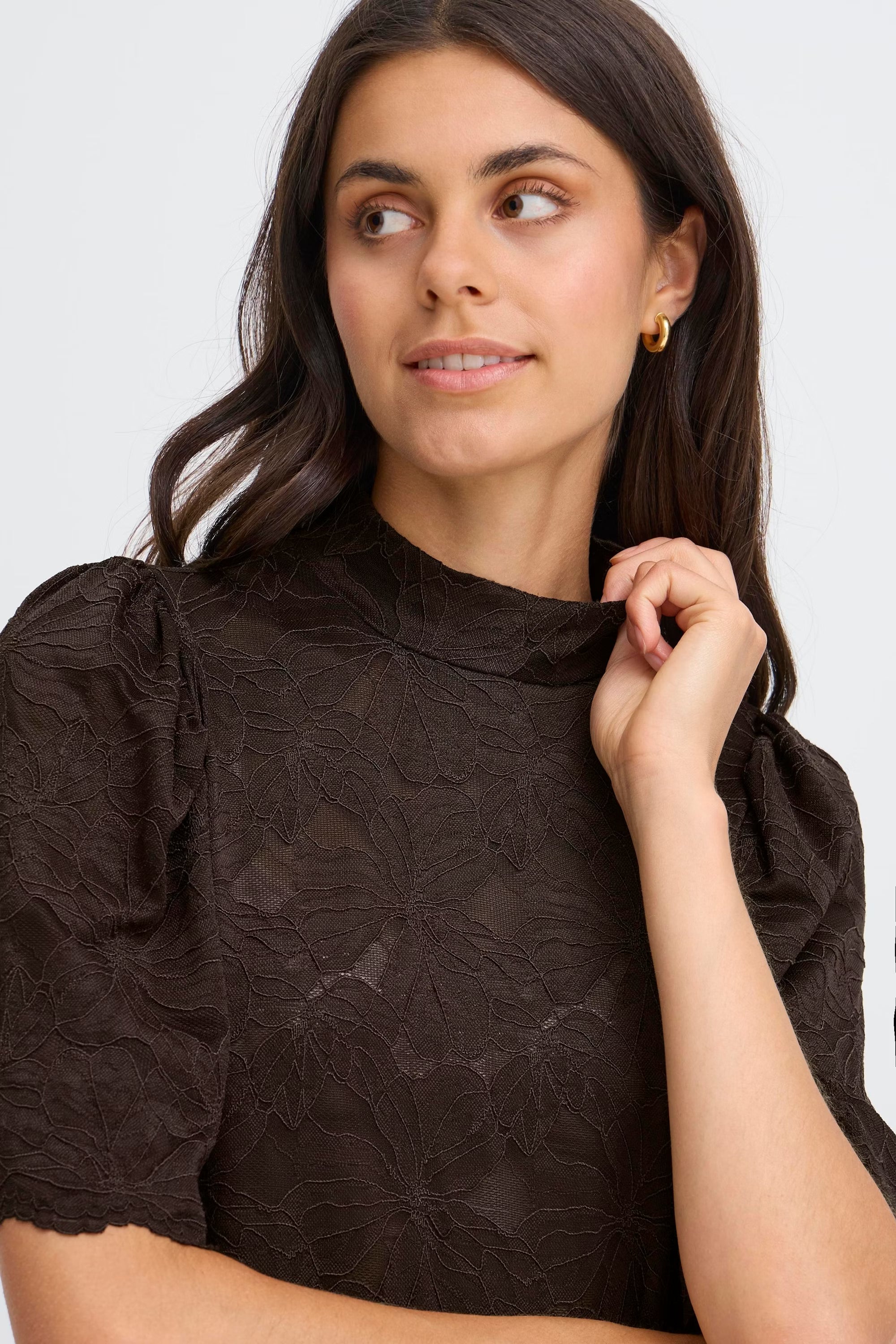 Fransa FRMIRABELLA Lace Blouse – High Neck Elegance