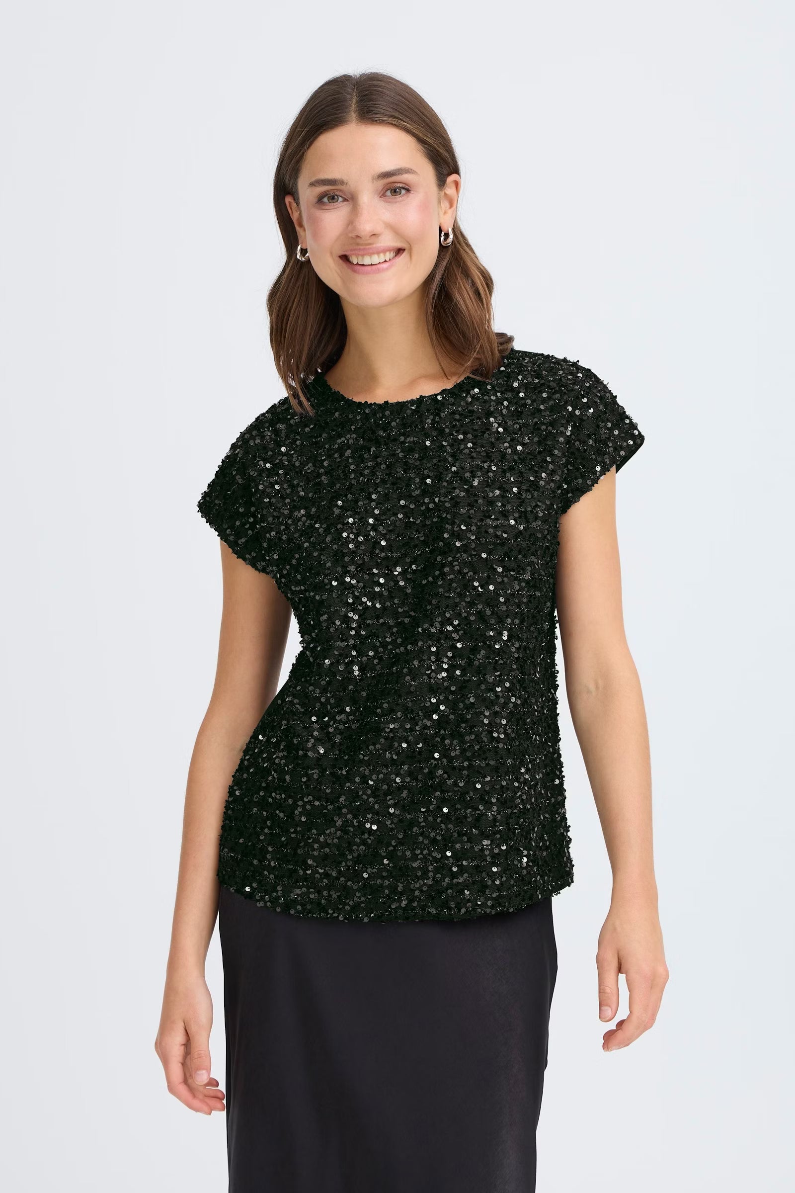 Fransa FRCHARLOTTA Sequin Top – Shimmer Crew-Neck