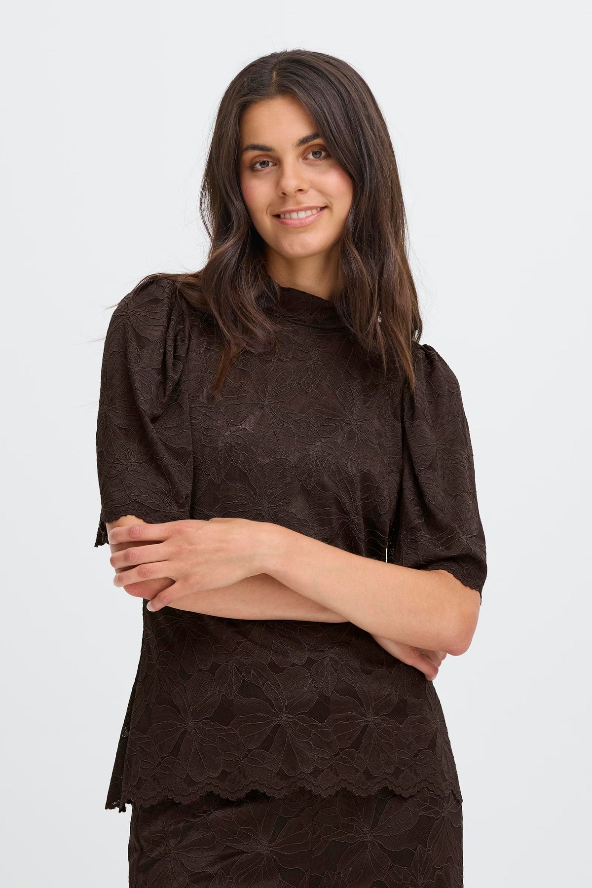 Fransa FRMIRABELLA Lace Blouse – High Neck Elegance – Flemings ...