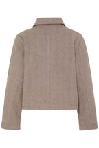 A cropped FREVILLA Outerwear in Rain-Drum Mix/Brown in a taupe-brown tweed fabric, shown from the back against a plain white background.