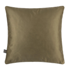 A square Preston Cushion in Green in a textured olive green fabric, shown against a plain white background with a small brand tag on the bottom left.