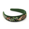 Green velvet headband with peacock embroidery - Flemings Department Store
