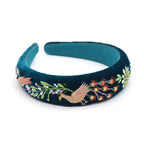 Teal velvet headband with peacock embroidery - Flemings Department Store