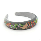 Grey velvet headband with peacock embroidery - Flemings Department Store