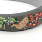 Grey velvet headband with peacock embroidery - Flemings Department Store