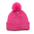 Charlotte Bright Pink Herringbone Knit Bobble Hat