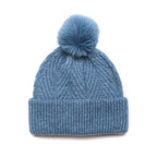 Charlotte Dusky Blue Herringbone Knit Bobble Hat