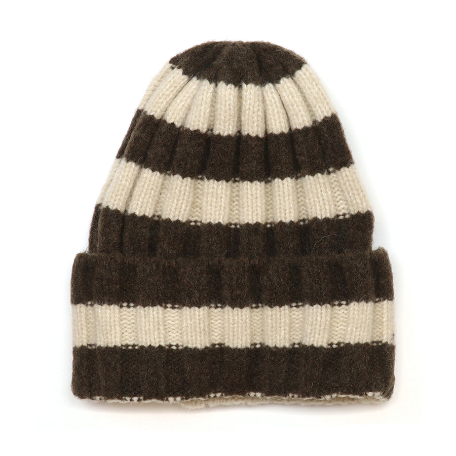 Wanda Brown and Oatmeal Bold Stripe Beanie Hat