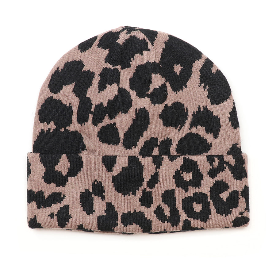 Carly Taupe and Black Animal Print Beanie