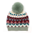 Imogen Super Soft Wine and Duck Egg Pattern Knit Bobble Hat