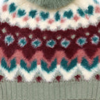 Imogen Super Soft Wine and Duck Egg Pattern Knit Bobble Hat