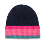 Anna Ribbed Knit Navy, Pink, Teal Stripe Beanie