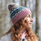 Valentina Rose Pink, Blue and Sage Mix Pattern Knit Bobble Hat
