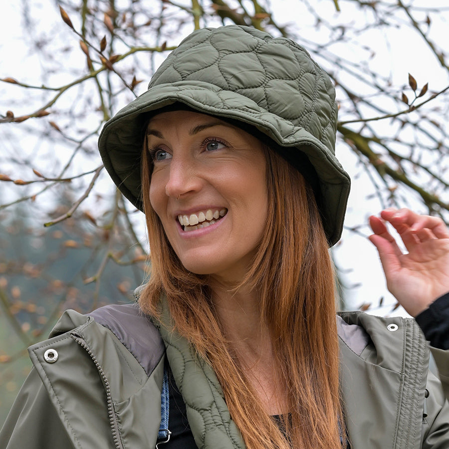 Polly Khaki Quilted Showerproof Hat