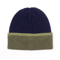 Matty Navy Cable Men's Recycled Blend Beanie with Khaki Turn-up
