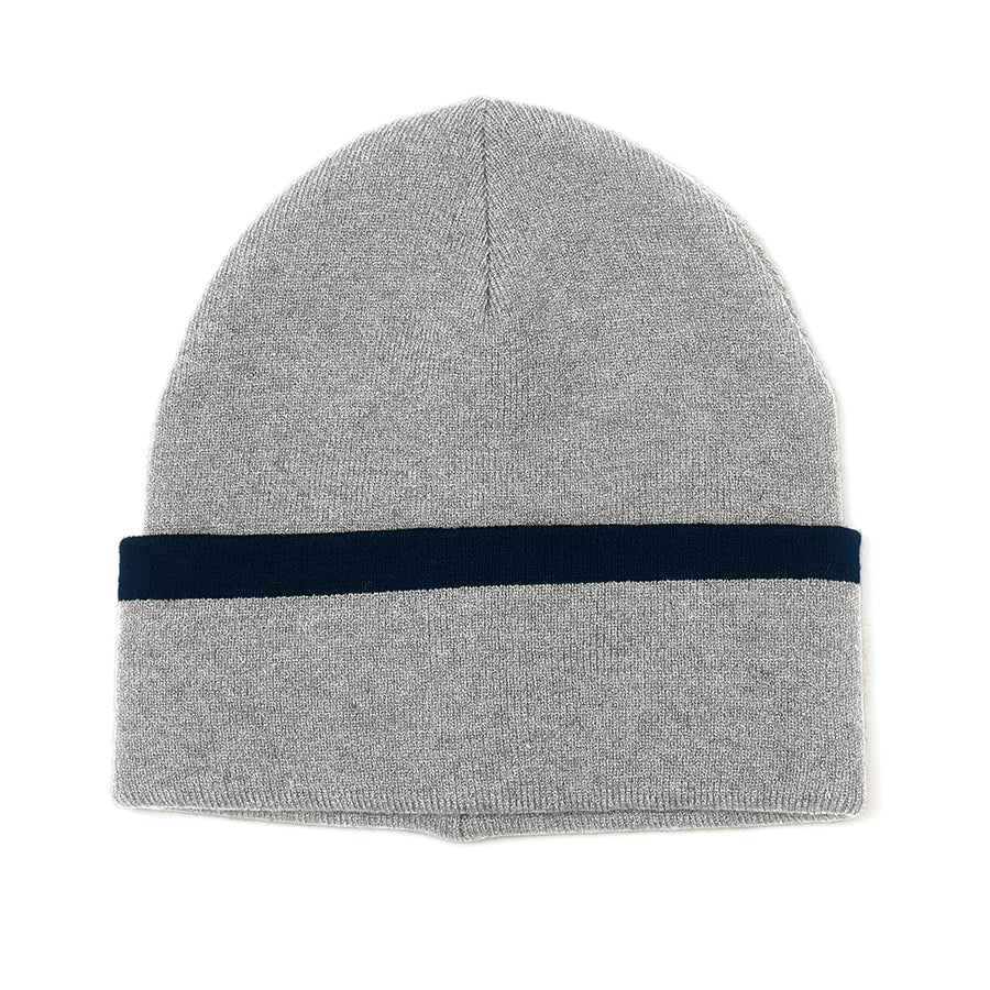 Theo Grey Beanie with Navy Contrast Stripe