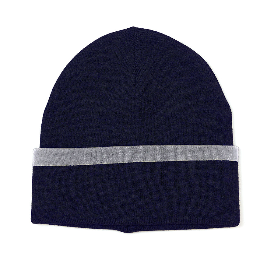 Theo Navy Men's Beanie with Grey Contrast Stripe