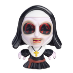 Toy figure of a nun with black hair and white face - horror themed from the tiny nightmares collection 