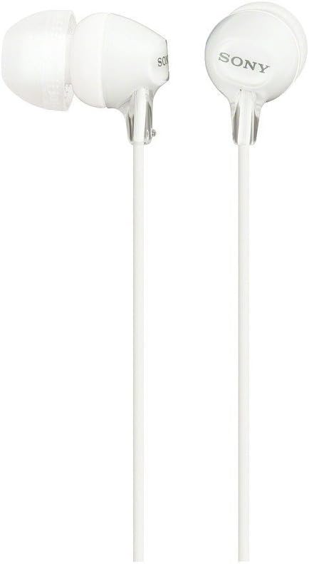White Sony earbuds on a white background
