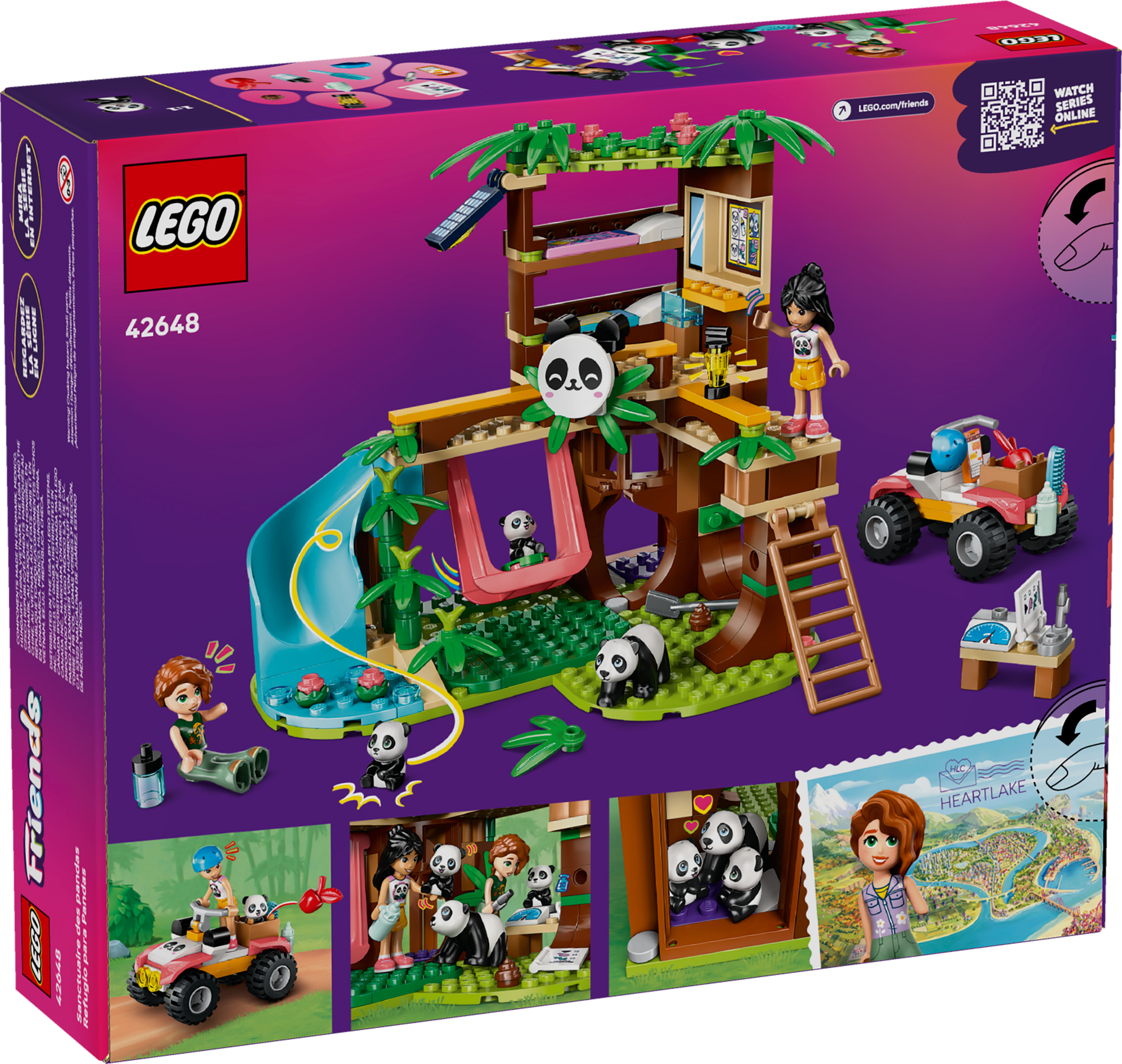 LEGO Friends jungle treehouse set packaging with purple background