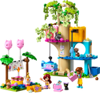 LEGO Friends treehouse set with characters and animals on a white background