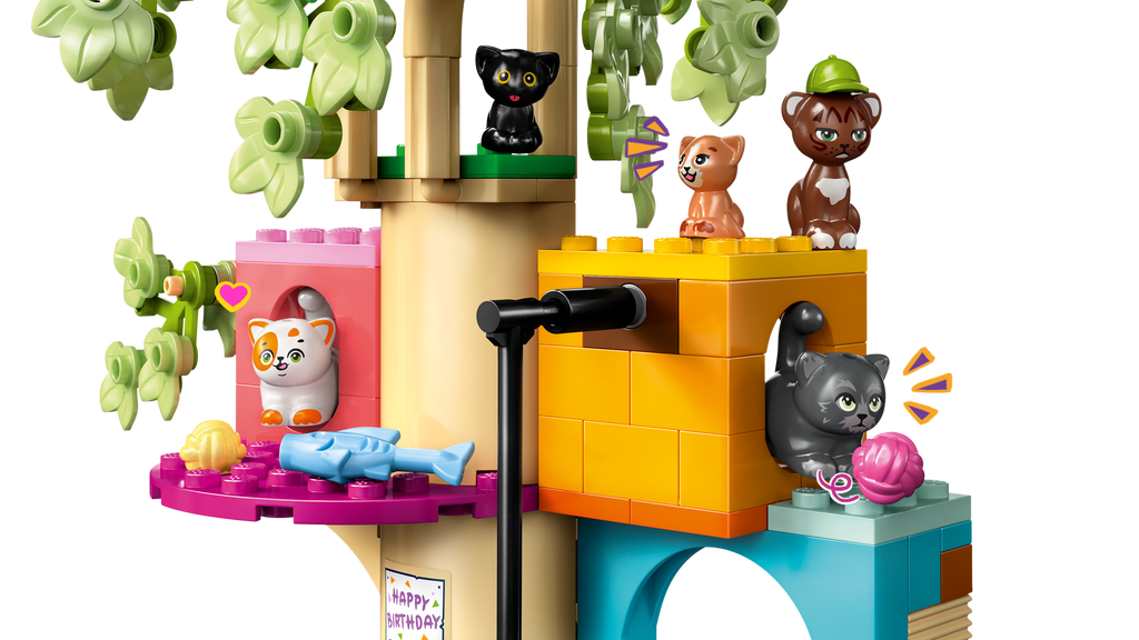 LEGO set with animal figures and colorful blocks on a white background