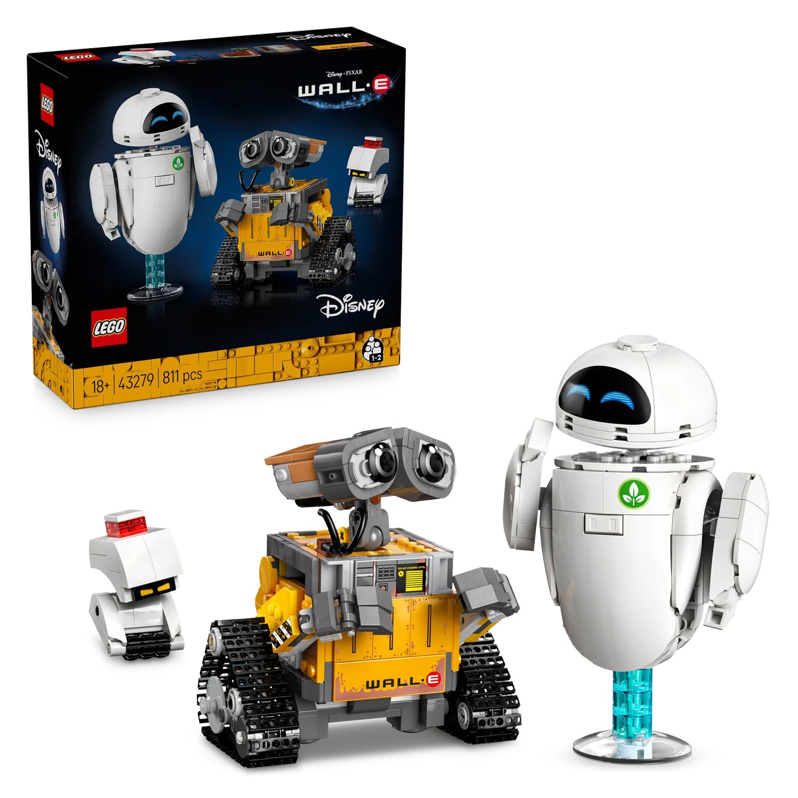 LEGO Disney WALL-E set with robot figures and packaging on a white background
