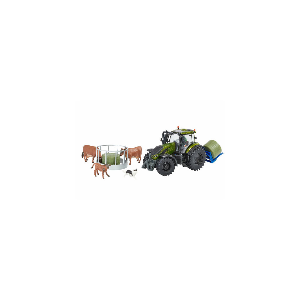 Metallic Olive Green Valtra Playset (+ Cow Feeder + Bale Lifter)