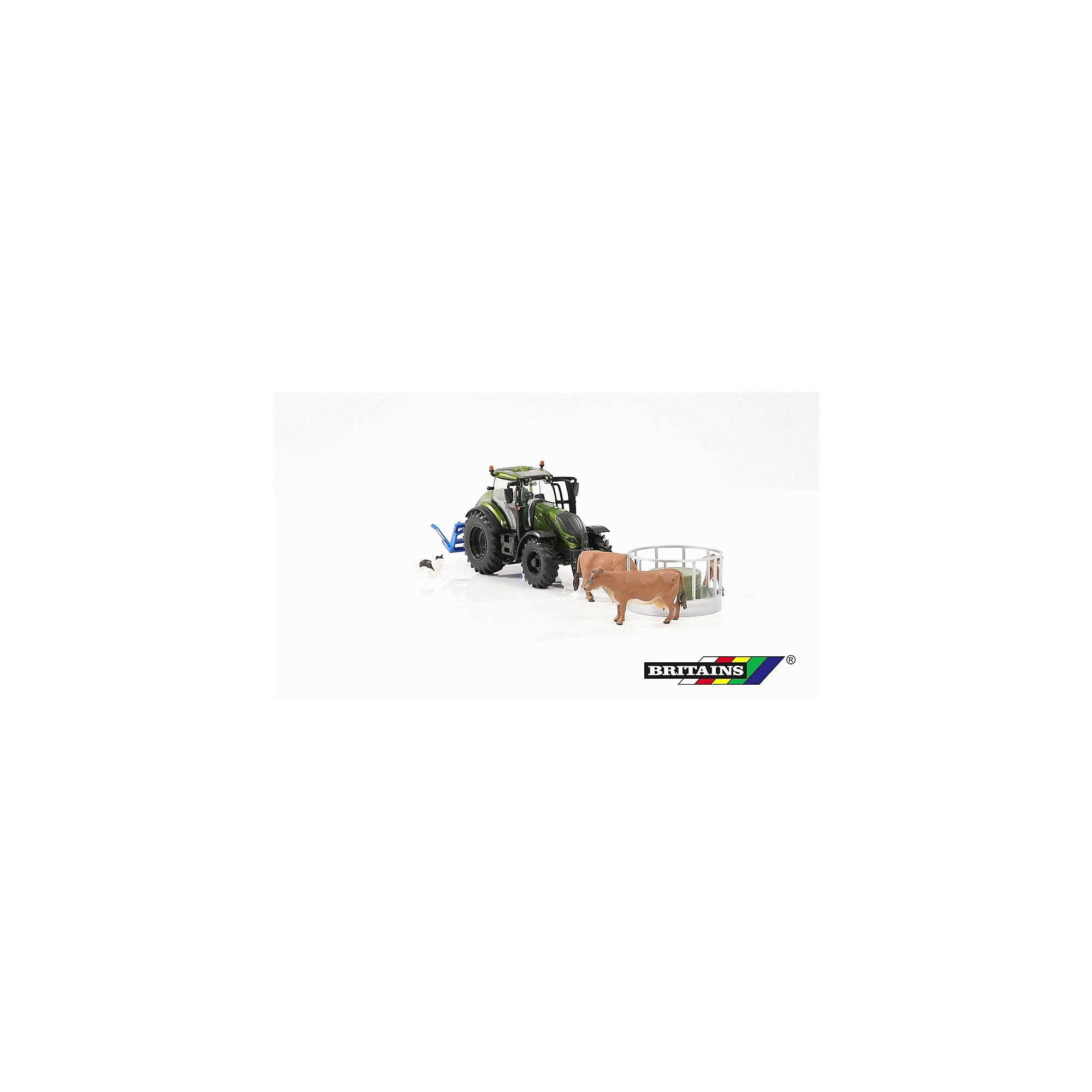 Metallic Olive Green Valtra Playset (+ Cow Feeder + Bale Lifter)