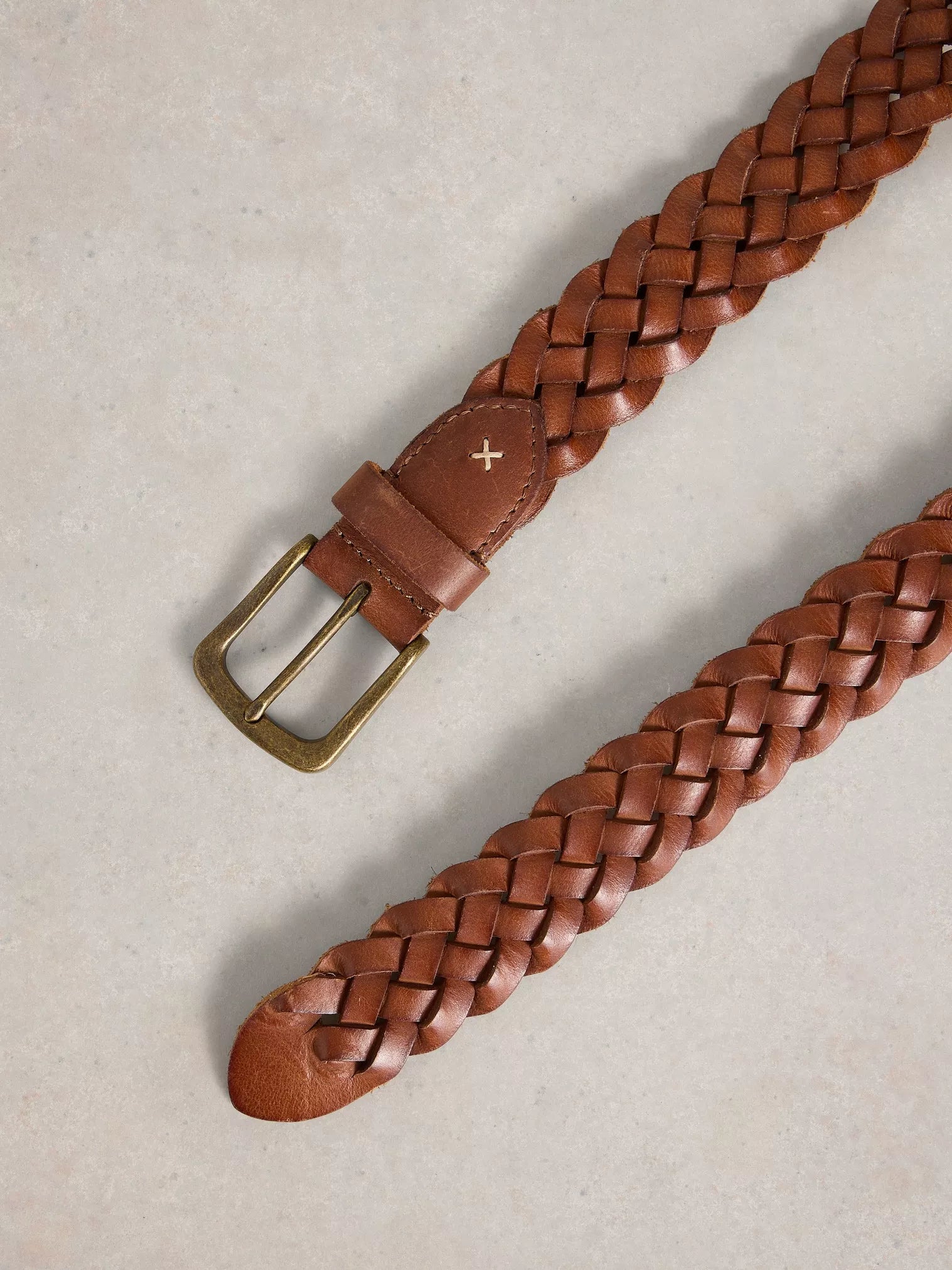 White Stuff Weave Leather Belt Mid Tan
