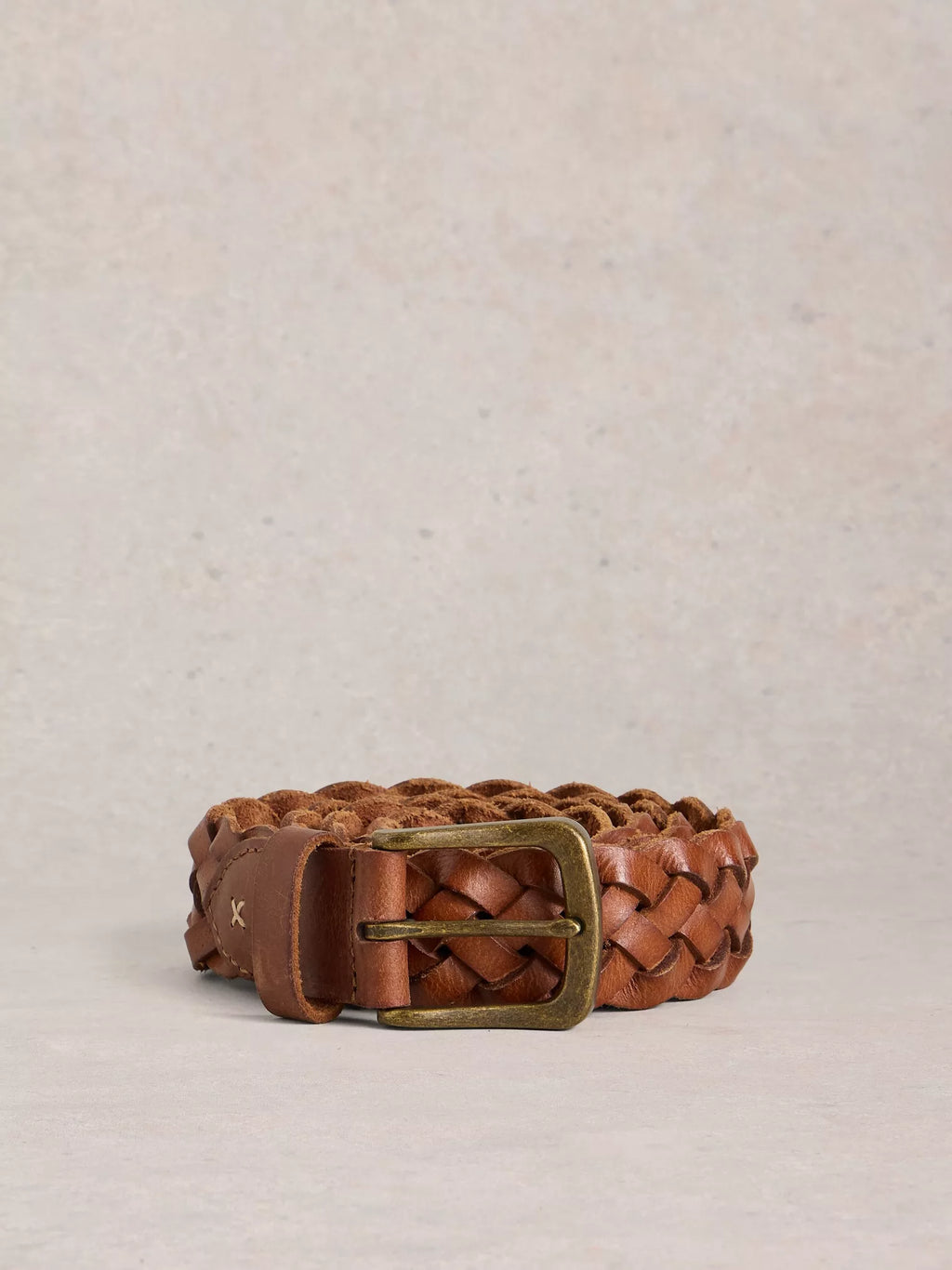 White Stuff Weave Leather Belt Mid Tan