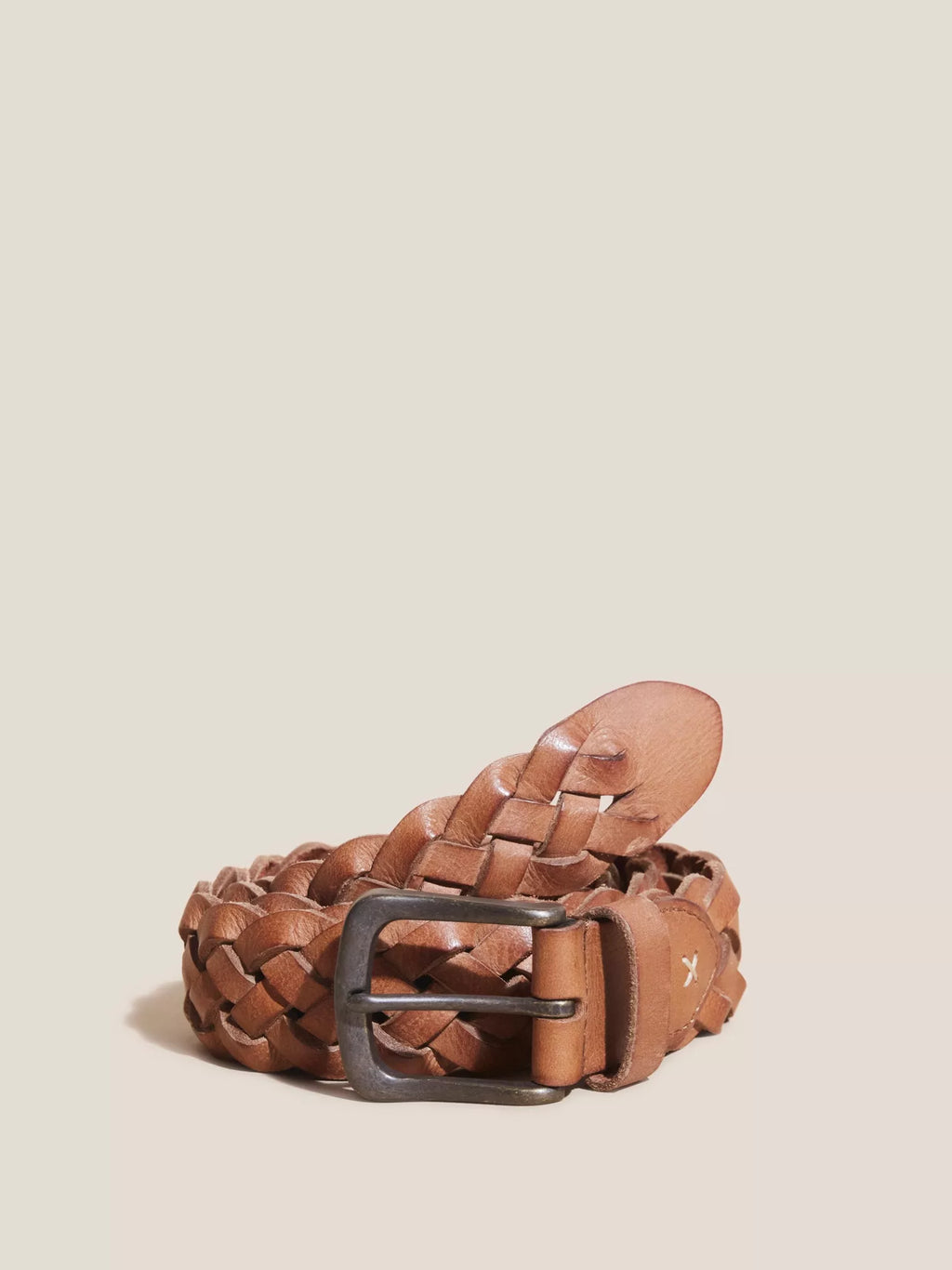 White Stuff Weave Leather Belt Mid Tan