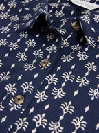 White Stuff Rua Jersey Collared Shirt Dress Navy Print – 50% Organic Cotton, 50% Modal, Midi Length, Shirt Collar, ¾ Sleeves