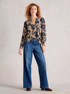 White Stuff Paloma Notch Neck Top – Embroidered Viscose Blouse