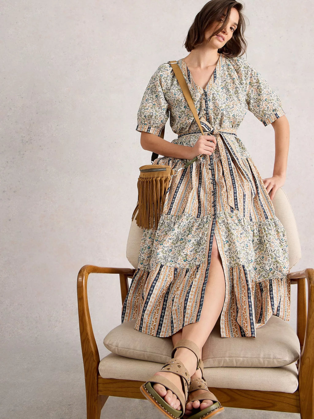 White Stuff - Clementine Floral Stripe Midi Dress