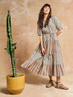 White Stuff - Clementine Floral Stripe Midi Dress