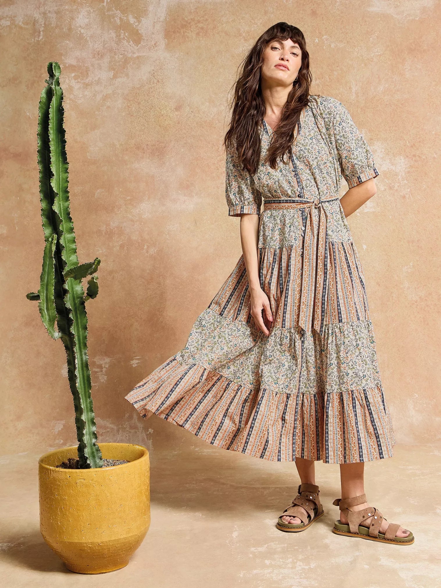 White Stuff - Clementine Floral Stripe Midi Dress