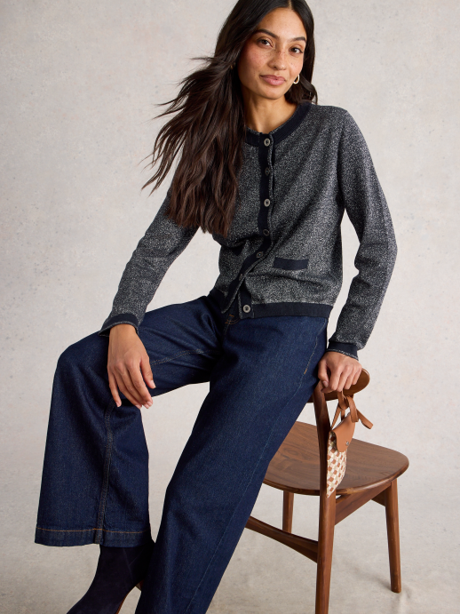 White Stuff Charlotte Sparkle Cardi – Dark Navy | Organic Cotton