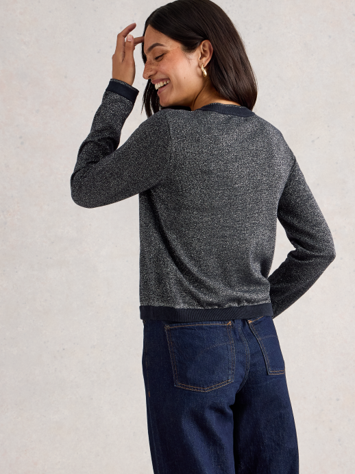 White Stuff Charlotte Sparkle Cardi – Dark Navy | Organic Cotton