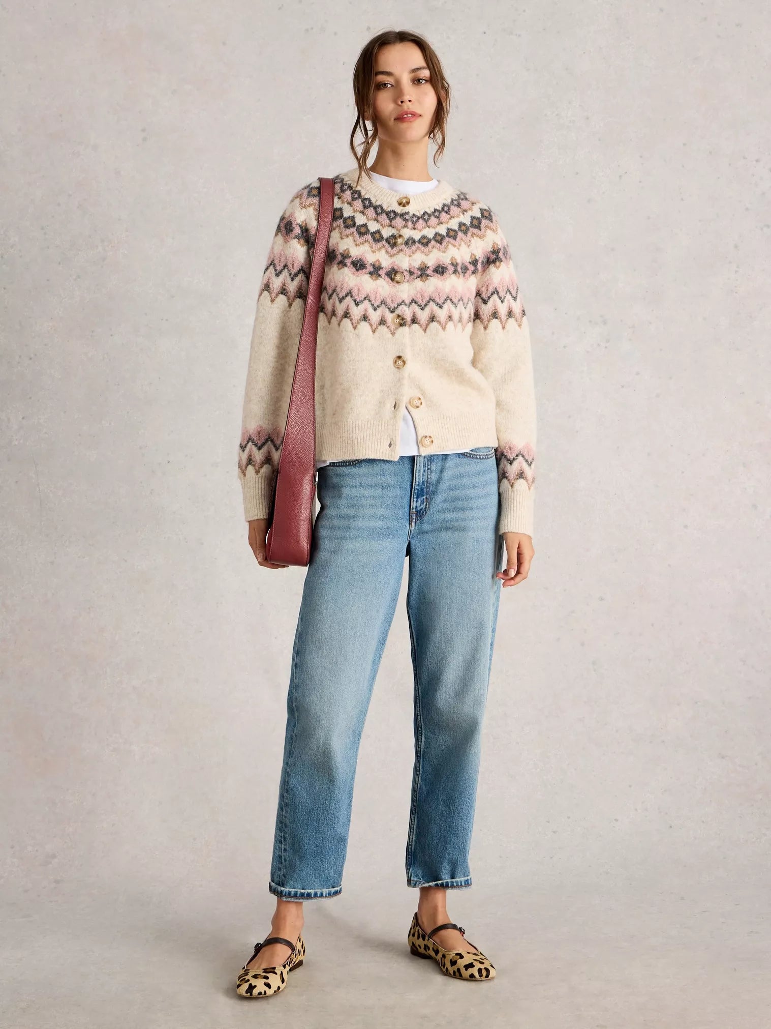 White Stuff Arctic Fairisle Cardigan – Sparkle Knit Crew Neck