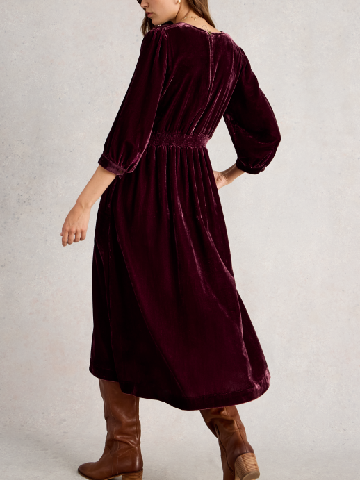 White Stuff Lucy Velvet Dress – Jewel Tone Midi | Soft & Elegant