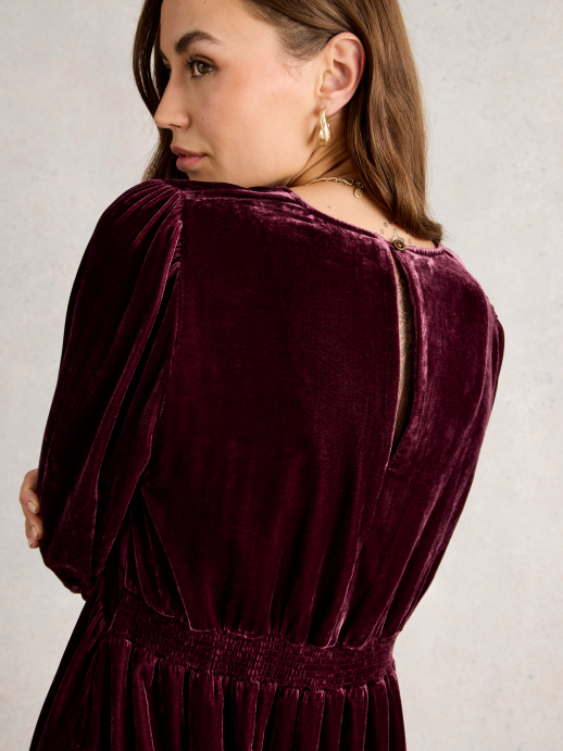 White Stuff Lucy Velvet Dress – Jewel Tone Midi | Soft & Elegant
