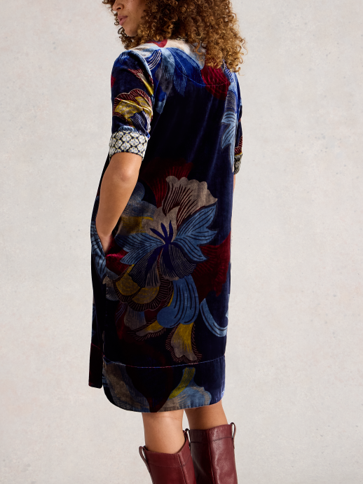 White Stuff June Velvet Dress – Dark Navy | Soft Knee-Length Style