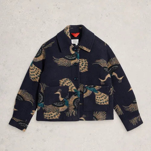White Stuff Alexa Wool Blend Jacket – Navy Multi | Cosy Layer