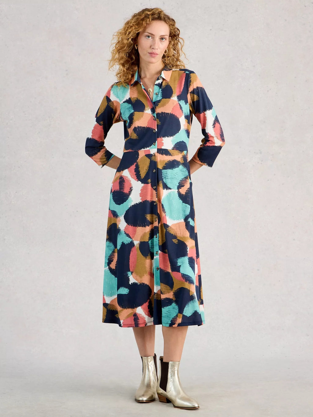 White Stuff Rua Jersey Midi Shirt Dress | Organic Cotton & Modal